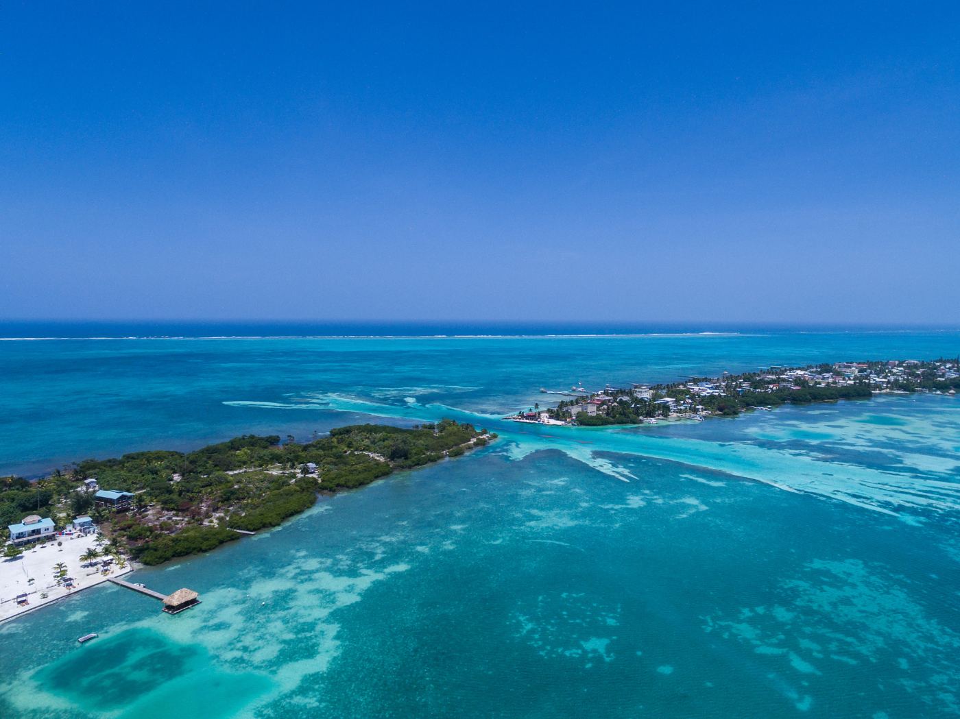 Aerial view of Caye Caulker and the Belize Barrier Reef